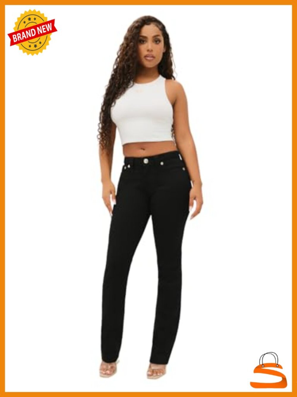 Mid Rise Straight Leg Stretch Denim Jeans for Women